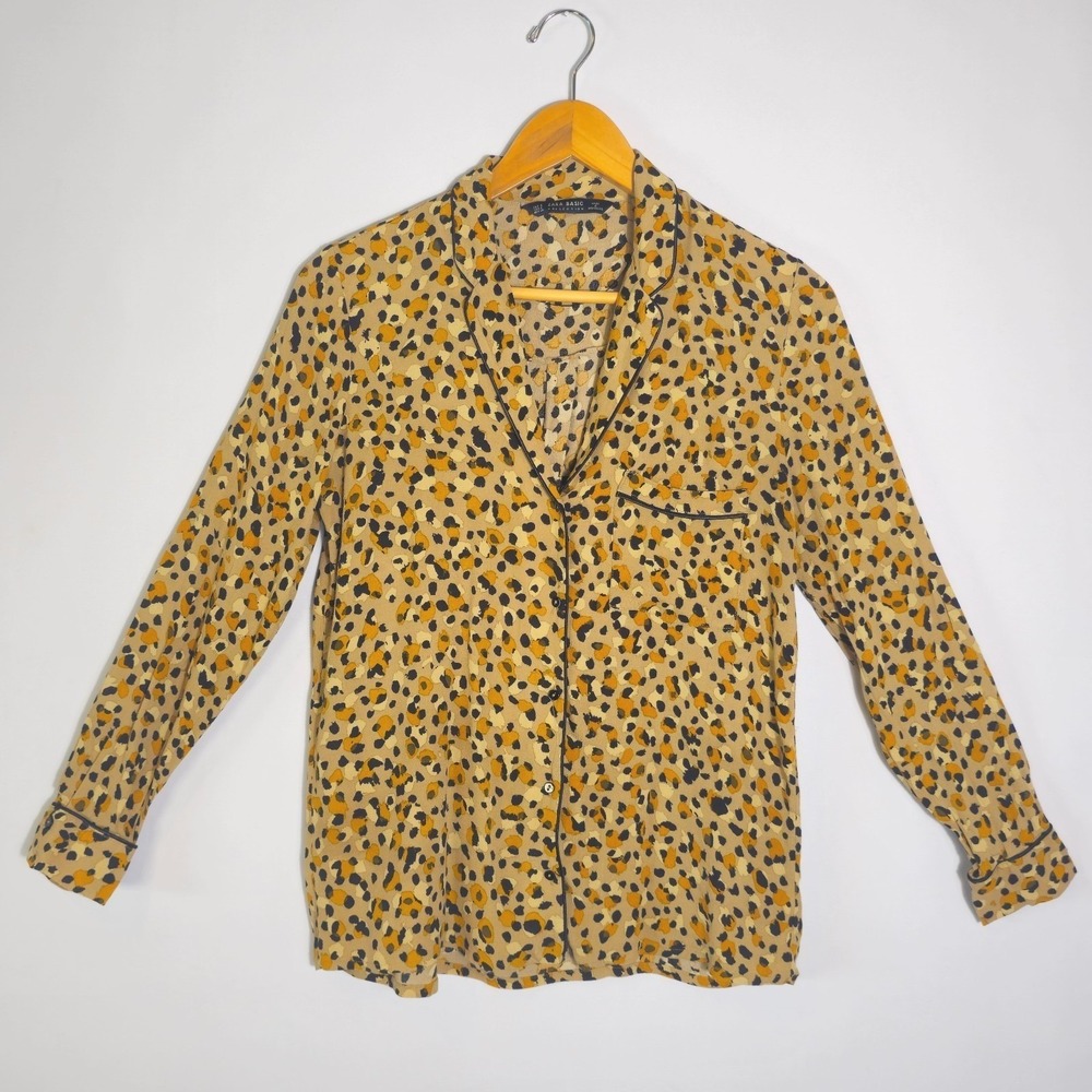 ZARA BASIC Women's Cheetah Leopard Print Button Up Blouse Size Small